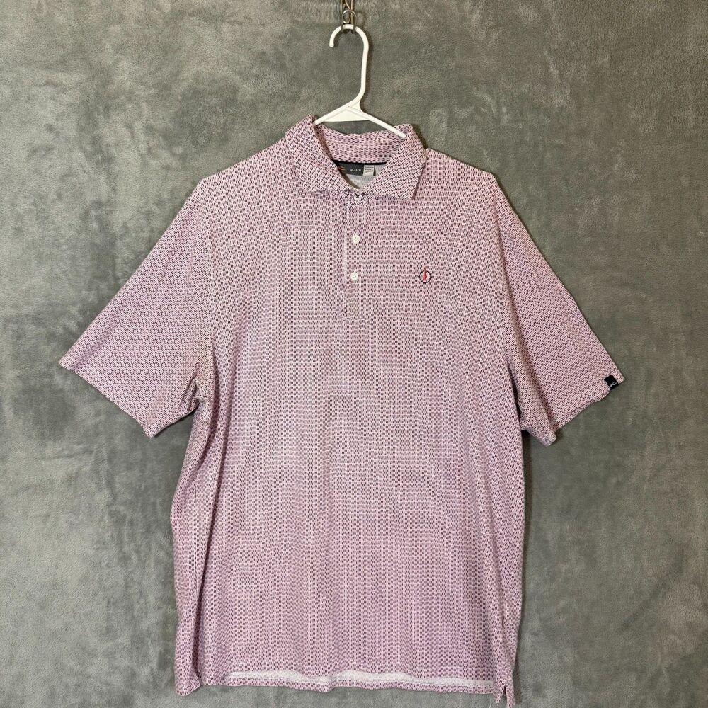 KJUS Hollow Pima Golf Polo Pink Navy Geo 54 XL Men Preppy Old Money Comfort Logo